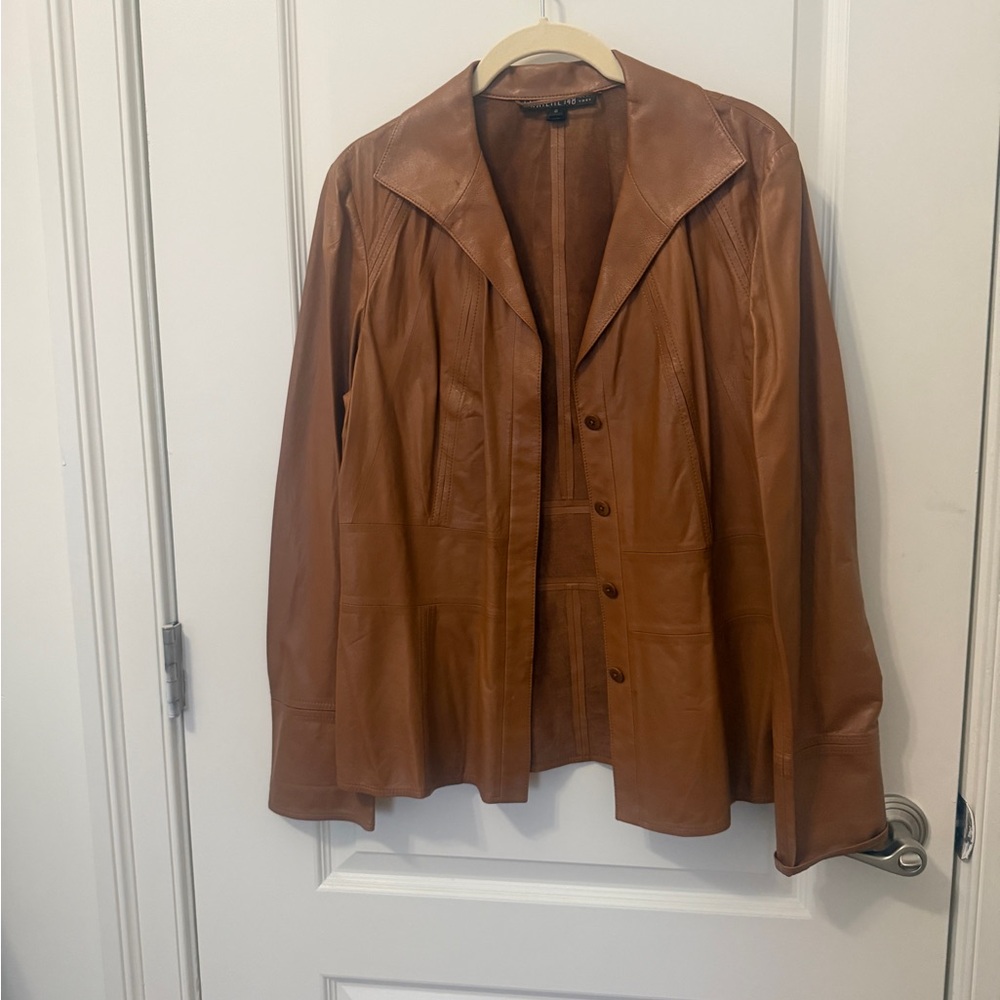 Lafayette 148 luxury lambskin tan jacket shirt